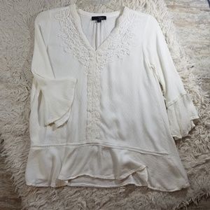 Suzanne Betro / White 3/4 Sleeve Blouse Sz Sml